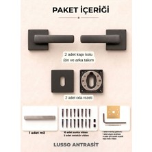 ALMITAL Lusso Antrasit Kare Rozetli Kapı Kolu Lüks Oda Kapı Kolu