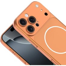 Berry Store iPhone 17 Için Magsafe ile Uyumlu Parmak Izi Tutmayan Alüminyum Görünümlü Kılıf Süper Wireless Kablosuz Şarj Destekli Sert ve Dayanıklı Polikarbon Malzeme (Turuncu, iPhone 17)
