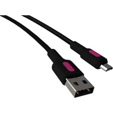 Berry Store Micro USB Hızlı Şarj Kablosu (Siyah + Fuşya/siyah Uç) (120 Cm)