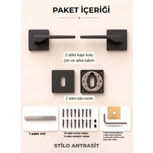 ALMITAL Stilo Antrasit Kare Rozetli Kapı Kolu Lüks Oda Kapı Kolu
