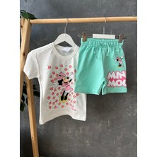 Kyex Kids Kız Çocuk Minnie Baskılı Çiçekli Şortlu Takım - Mint Yeşili 18 Ay - 6 Yaş