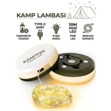 Kamptek Kamp Teknolojisi Kamptek Şarj Edilebilir Kamp Lambası - 10 Metre Peri LED Işıklı, 2000MAH, 8 Modlu Taşınabilir Kamp Aydınlatması