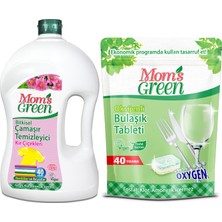 Mom's Green 2'li Set -Oksijenli Bulaşık Makinesi Tableti (40 Adet) ve 1500 ml Bitkisel Çamaşır Temizleyici Kır Çiçekleri