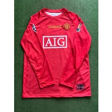 Candy Cup Ronaldo 2008 Şampiyonlar Ligi Manchester United Kırmızı Retro Forma Uzun Kol Yetişkin