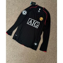 Ronaldo 2008 Şampiyonlar Ligi Manchester United Siyah Retro Forma Uzun Kol Yetişkin