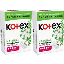 Kotex Ultra Natural Uzun Ped 16\'lı x 2 Paket (Toplam 32 Ped) %100 Pamuk, Vegan ve Hipoalerjenik