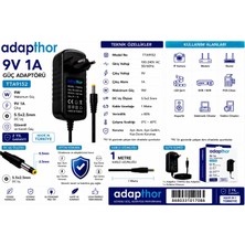Adapthor TTA-9152  9W 9V 1A 5.5*2.5 PRİZ TİPİ ADAPTÖR