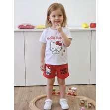 Kyex Kids Kız Çocuk Kitty Baskılı Şortlu Takım - Kırmızı Beyaz 18 Ay - 6 Yaş