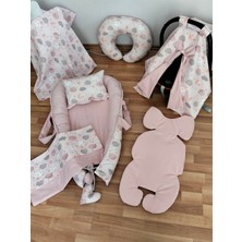 Sarıyıldız Babynest Pembe Bulutlu Düz Pudra Oval Yataklı 7 Parça Babynest Seti
