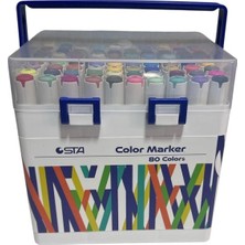 Sta 910380 Çift Uçlu Alkol Bazlı Marker 1mm/1-7mm Uç Kalem Seti 80'li (Renk) Taşıma Saplı Plastik Kutulu