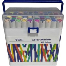 Sta 910360 Çift Uçlu Alkol Bazlı Marker 1mm/1-7mm Uç Kalem Seti 60'lı (Renk) Taşıma Saplı Plastik Kutulu