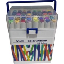 Sta 910348 Çift Uçlu Alkol Bazlı Marker 1mm/1-7mm Uç Kalem Seti 48'li (Renk) Taşıma Saplı Plastik Kutulu