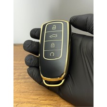 Keyron Chery Tiggo 8 Plus Nano Koruma Anahtar Kumanda Silikon Kılıfı 4 Buton Siyah Gold