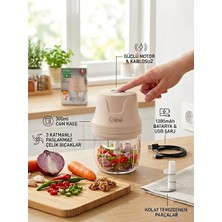 Kiwi KC-8204 300 ml Cam Hazneli Şarjlı Gıda Doğrayıcı Rondo 3 Katmanlı Paslanmaz Çelik Bıçak