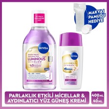 Nivea SPF50 Güneş Koruyucu LUMINOUS630 Skin Glow Yüz Kremi ve Micellar Makyaj Temizleme Suyu,pamuk Hediye