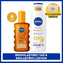 Nivea Sun Spf6 Bronzlaştırıcı Güneş Yağı 200ML ve Q10 Sıkılaştırıcı Vücut Losyonu, Plaj Çantası Hediye