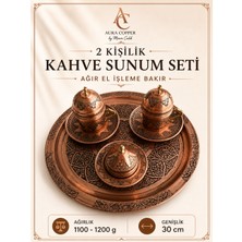 Aura Copper 2 Kişilik Bakır Kahve Sunum Seti El Işlemeli Tepsili Türk Kahvesi Fincan Takımı - Ağır El Işleme