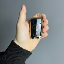 Keyron Volkswagen Passat Skoda Oktavia Superb Seat Smart Silikon Kumanda Kabı Kılıf 3 Buton Siyah Gold Renk Anahtarsız