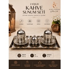 Aura Copper 2 Kişilik Bakır Kahve Sunum Seti El Işlemeli Tepsili Türk Kahvesi Fincan Takımı - Döveme