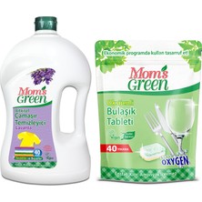 2'li Set-Mom's Green Oksijenli  Bulaşık Makinesi Tableti (40 Tablet) ve Bitkisel Çamaşır Deterjanı Lavanta 1500 ml
