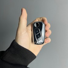 Keyron Fiat Fiorino - Linea  Anahtarlı 3 Buton Koruma Anahtar Kumanda Silikon Nano Kılıf Siyah Gümüş Renk