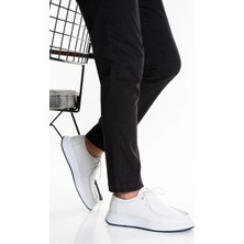 Fame Step Hakiki Deri Erkek Beyaz Günlük Ayakkabı Beyaz Taban Ortopedik Rahat Milano Model