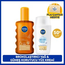 Nivea Sun SPF50+ Hafif Dokulu Güneş Koruyucu Yüz Kremi 40ML ve Bronzlaştırıcı Güneş Yağı, Çanta Hediye