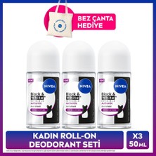 Nivea Kadın Roll-On Deodorant Black&white Authentic 50ML,TERLEME Karşıtı,alkolsüz, X3 Adet, Çanta Hediye