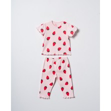 Hafy Baby %100 Pamuk Kız Bebek Çocuk Kısa Kollu Pijama Takımı Çilek Desenli