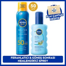Nivea Sun SPF50 Güneş Koruyucu Sprey 200ML ve Güneş Sonrası Nemlendirici Vücut Spreyi, Plaj Çanta Hediye