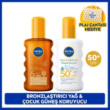 Nivea Sun SPF50 Çocuklar Için Hassas Güneş Koruyucu Sprey 200ML ve Bronzlaştırıcı Güneş Yağı,çanta Hediye