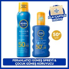 Nivea Sun SPF50 Yetişkin ve Çocuklara Özel Güneş Koruyucu Sprey Seti, Plaj Çantası Hediye, Suya Dayanıklı