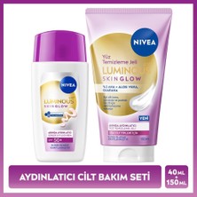 Nivea SPF50+ Güneş Koruyucu LUMINOUS630 Skin Glow Yüz Kremi 40ML ve Yüz Temizleme Jeli 150ML, Cam Cilt
