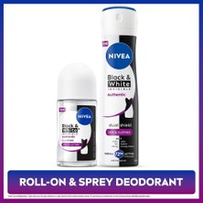 Nivea Kadın Sprey Deodorant Black&white Authentic 150ML ve Roll-On 50ML, Terleme ve Leke Karşıtı