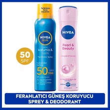 Nivea Sun SPF50 Güneş Koruyucu Ferahlatıcı Sprey 200ML ve Kadın Sprey Deodorant Pearl&beauty 150ML