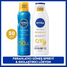 Nivea Sun SPF50 Güneş Koruyucu Ferahlatıcı Sprey 200ML ve Q10 7 Günde Sıkılaştırıcı Vücut Losyonu 250ML