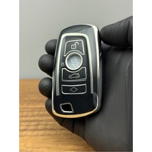 Keyron Bmw Smart F30 F32 F10 F20 Uyumlu 4 Düğmeli Silikon Anahtar Koruma Kılıfı Siyah Gümüş Renk
