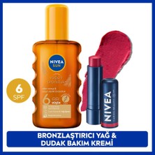Nivea Sun Spf6 Bronzlaştırıcı Güneş Yağı 200ML ve Kırmızı Renkli Nemlendirici Dudak Bakım Kremi