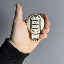 Keyron Mini Cooper Silikon Anahtar Kılıfı 3 Buton Beyaz Gold