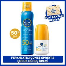 Nivea Sun SPF50 Güneş Koruyucu Ferahlatıcı Sprey 200ML ve Çocuk Güneş Koruyucu Roll-On 50ML, Çanta Hediye