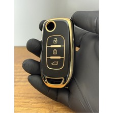 Keyron Renault -Talisman-Megane4-Taliant-Anahtarlı 3 Düğmeli Silikon Anahtar Kılıf Siyah Gold Renk