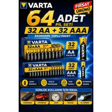 Anı Ofis Kırtasiye Aa + Aaa Pil 64'lı Set (32 Aa + 32 Aaa) 1.5V – Ekonomik Toplu Paket – Çinko Karbon