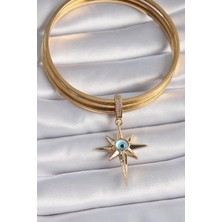 Gesa Store Pirinç Gold Renk Zirkon Taşlı Kutup Yıldızı Nazar Boncuk Detay Ajda Charm 5886 - GESA559555-7