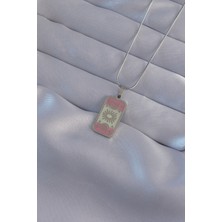 Gesa Store 316L Çelik Gümüş Renk Pembe Mineli Ay Figür Tarot Kolye 5886 - GESA556111-6566