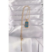 Gesa Store 316L Çelik Gold Renk Mavi Mineli El Figür Tarot Kolye 5886 - GESA557858-2715