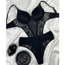 Lavishh Transparan Dantelli Modern Siyah Bodysuit