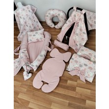Pembe Bulutlu Düz Pudra Oval Yataklı 10 Parça Babynest Seti