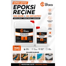 Süper Şeffaf Epoksi Reçine 15 Kg (10 Kg Reçine + 5 Kg Sertleştirici) Kristal Döküm ve Kaplama