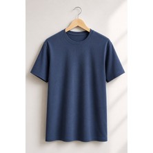 Parkur Erkek Likralı Kaşkorse Relaxed Fit Basic Tişört – Indigo