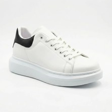 Beskar Beyaz Deri Siyah Detaylı Erkek Sneaker - Kaymaz Tabanlı Günlük Spor Ayakkabı BA0547